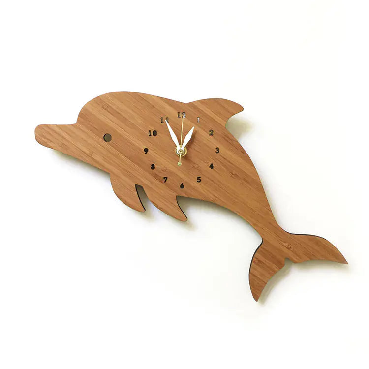 Cute Dolphin Wall Clock - Modern Bamboo Design