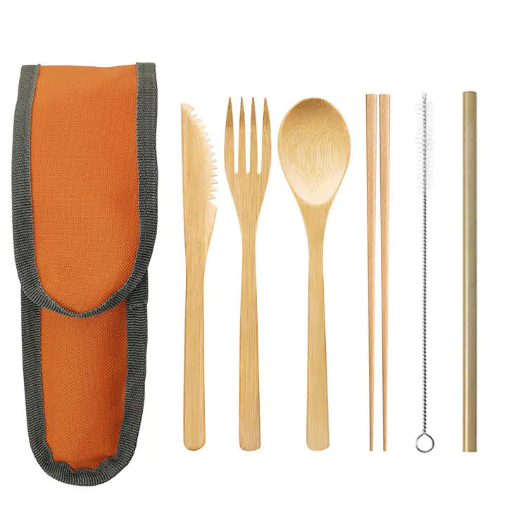Bamboo Cutlery Set with Reusable Straw