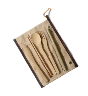 Portable Outdoor Bamboo Utensil Set with Bag