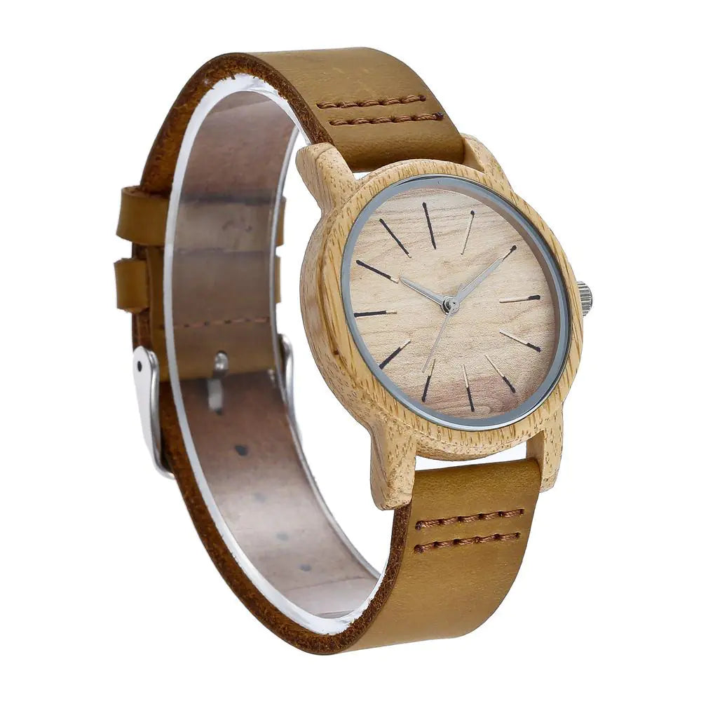 Bamboo & Leather Couples Watch