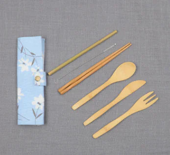 Portable Outdoor Bamboo Utensil Set with Bag