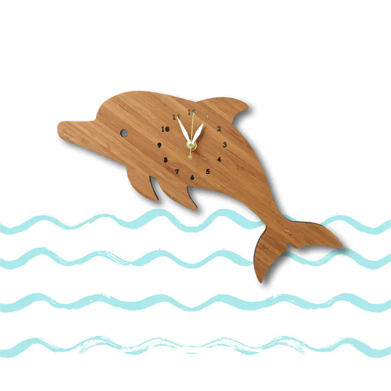 Cute Dolphin Wall Clock - Modern Bamboo Design