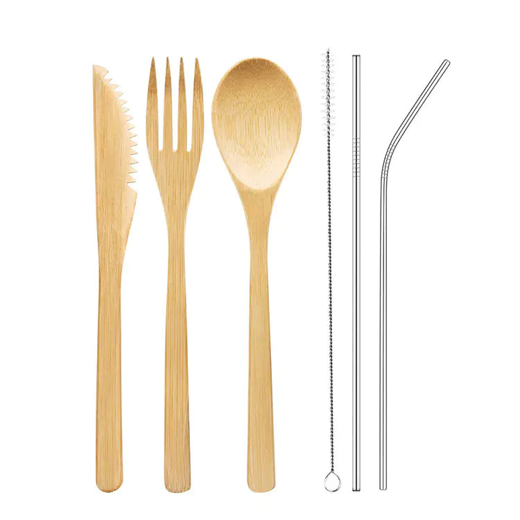 Bamboo Cutlery Set with Reusable Straw