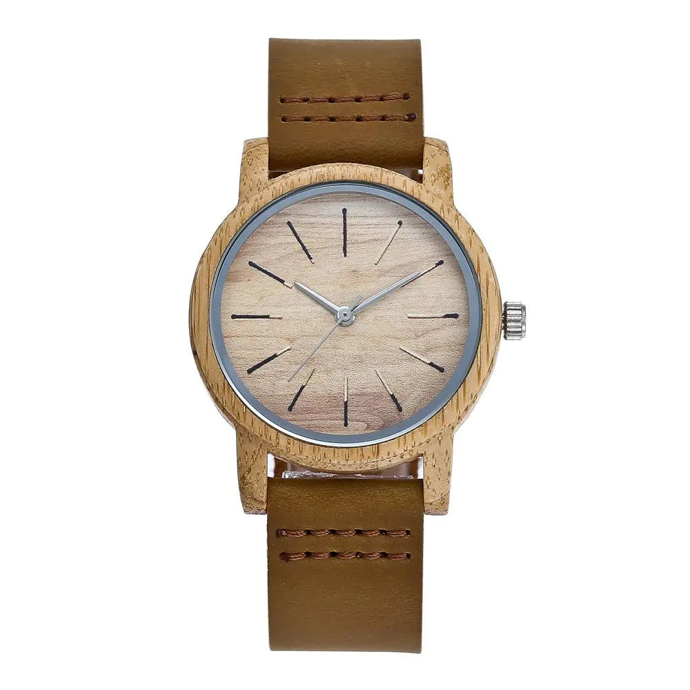 Bamboo & Leather Couples Watch