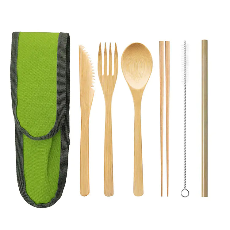 Bamboo Cutlery Set with Reusable Straw