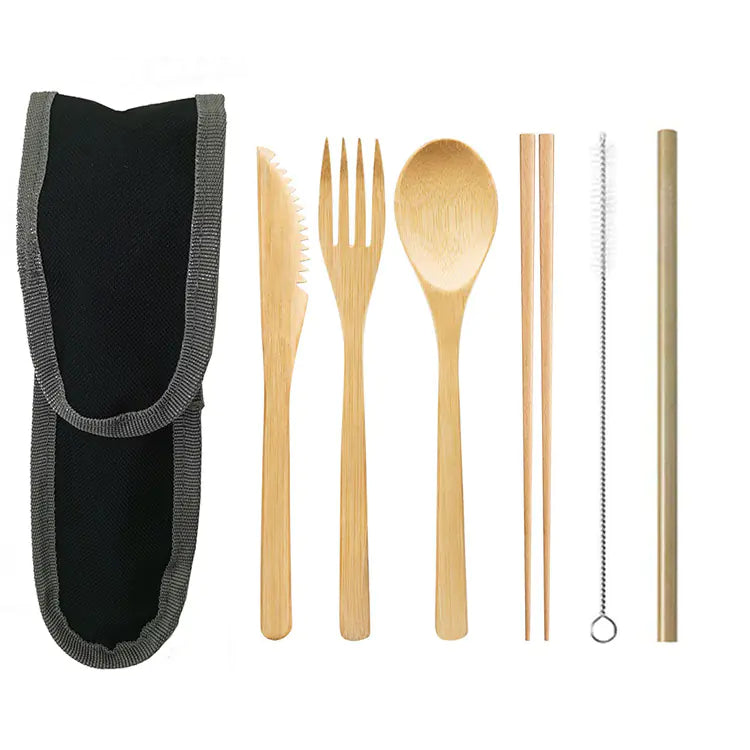 Bamboo Cutlery Set with Reusable Straw