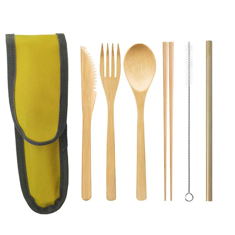 Bamboo Cutlery Set with Reusable Straw