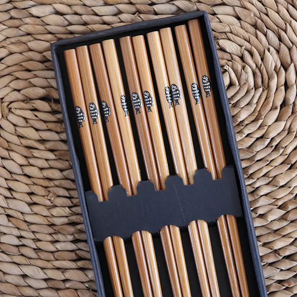Elegant Japanese Bamboo Chopstick Set (5 Pairs)
