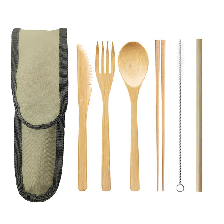Bamboo Cutlery Set with Reusable Straw
