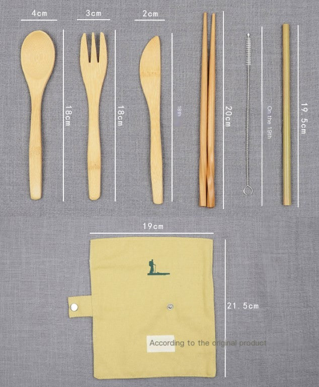 Portable Outdoor Bamboo Utensil Set with Bag