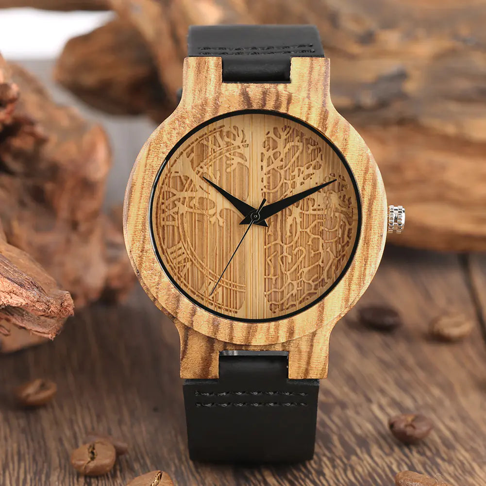 Tree of Life Zebra Wood and Bamboo Watch