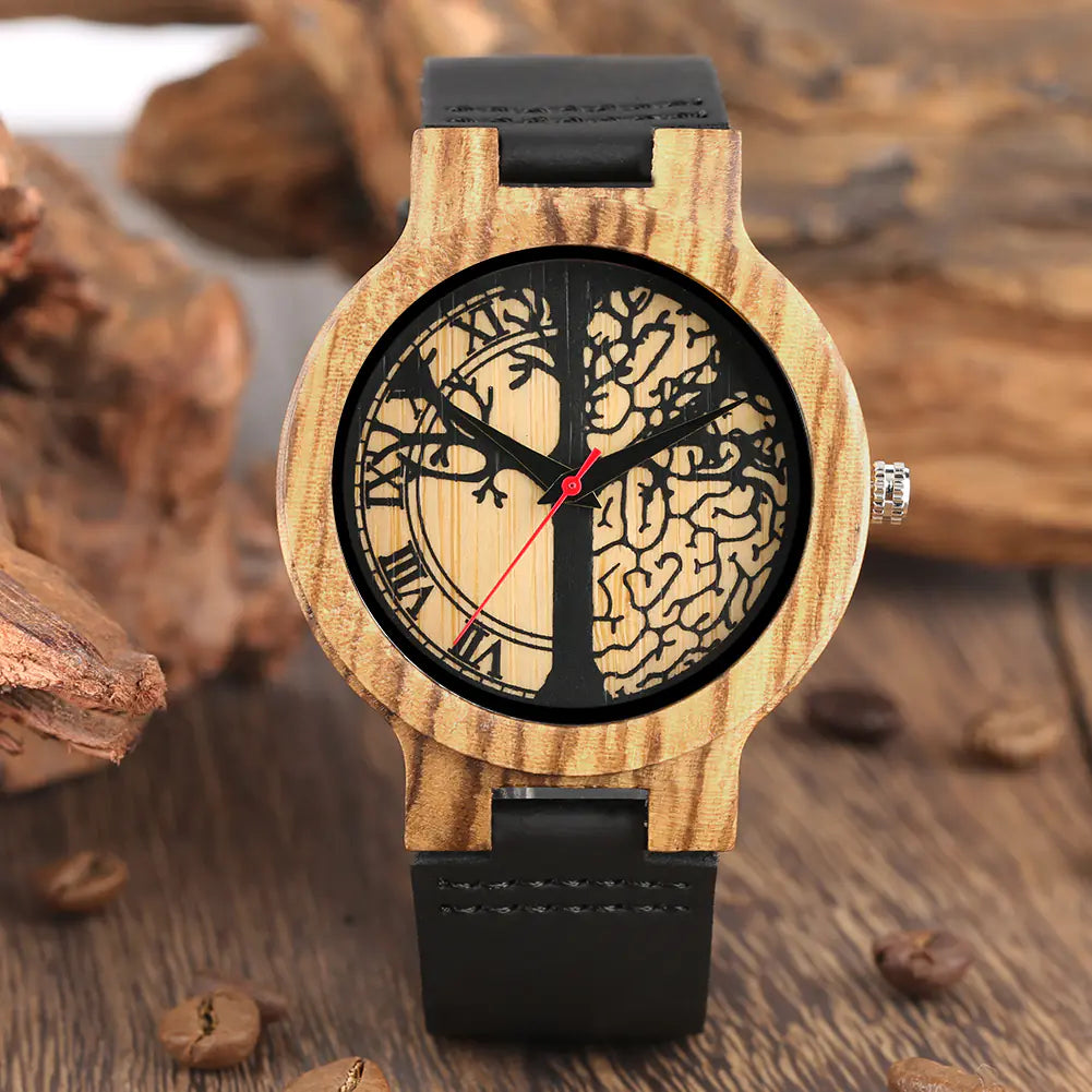 Tree of Life Zebra Wood and Bamboo Watch