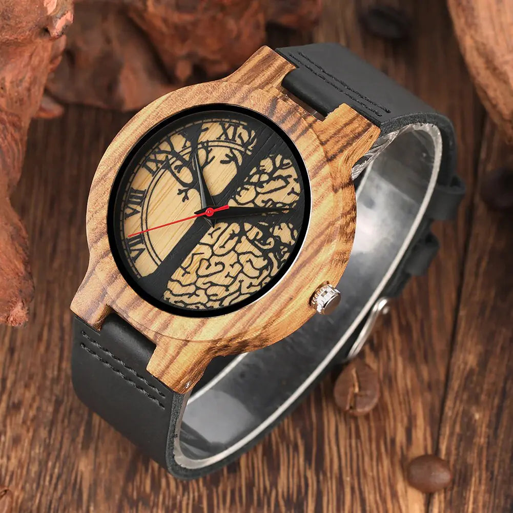 Zebra Wood Tree of Life Quartz Watch in Bamboo Design