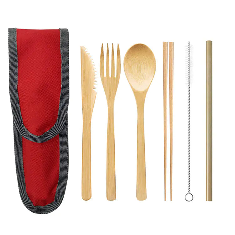 Bamboo Cutlery Set with Reusable Straw