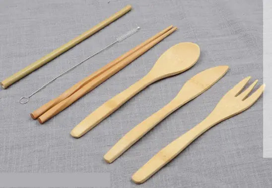 Portable Outdoor Bamboo Utensil Set with Bag