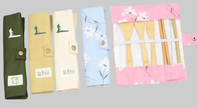 Portable Outdoor Bamboo Utensil Set with Bag