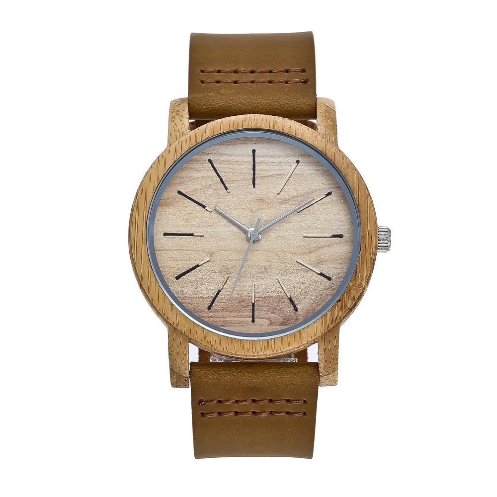 Bamboo & Leather Couples Watch