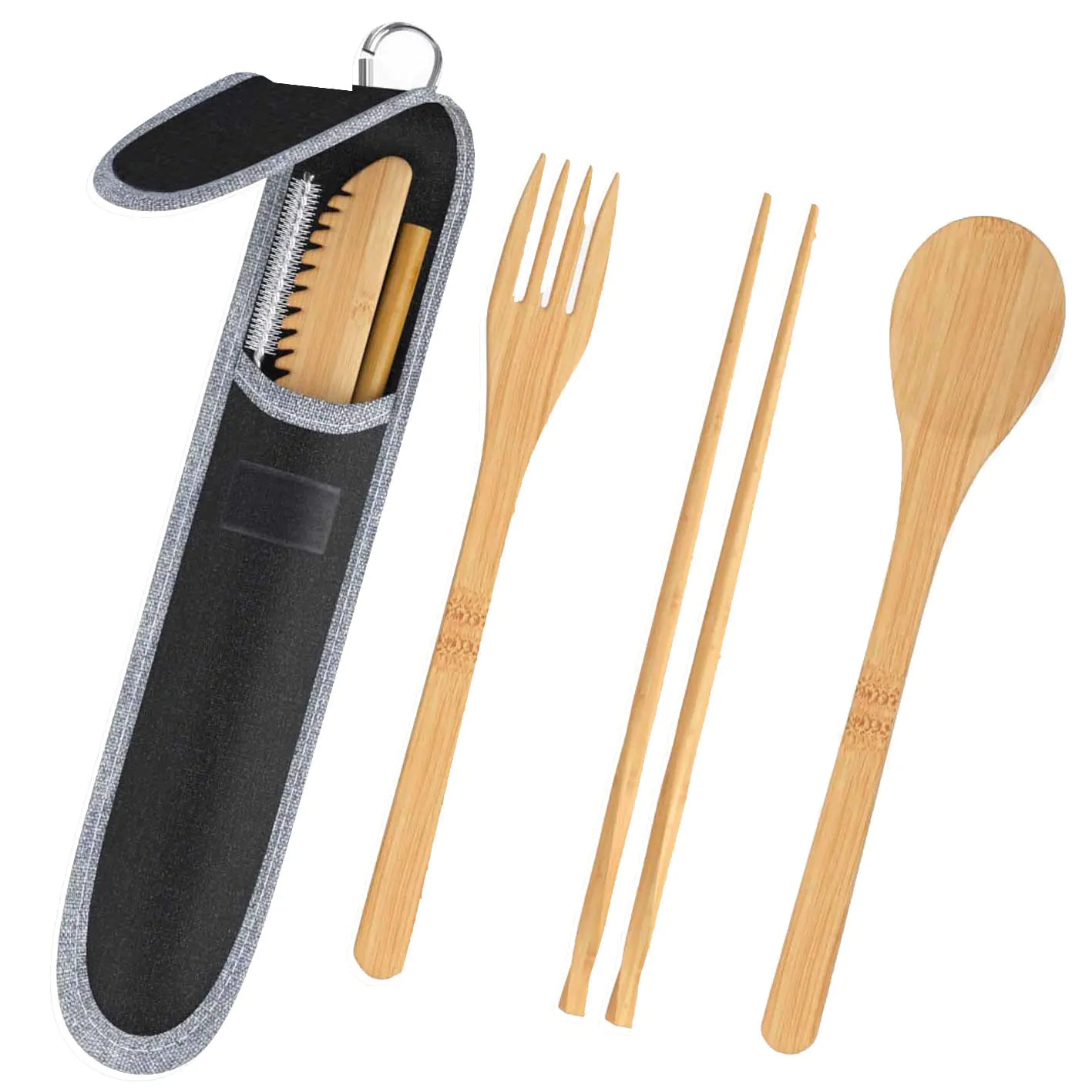 Bamboo Cutlery Set with Reusable Straw